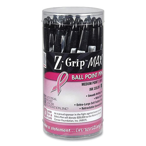Z-grip Max Breast Cancer Awareness Ballpoint Pen, Retractable, Bold 1.2 Mm, Black Ink, Translucent Black Barrel, 24-pack