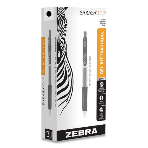 Sarasa Clip Gel Retractable, Medium 0.7 Mm, Black Ink, Clear Barrel, Dozen
