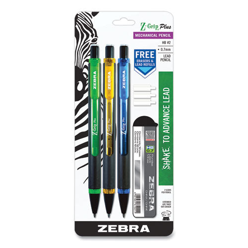 Z-grip Plus Mechanical Pencil, 0.7 Mm, Hb (#2), Black Lead, Assorted Barrel Colors, 3-pack