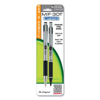 M-f 301 Stainless Steel Retractable Pen And Mechanical Pencil Set, Fine Black Pen,0.5 Mm Black Pencil, Stainless Steel Barrel