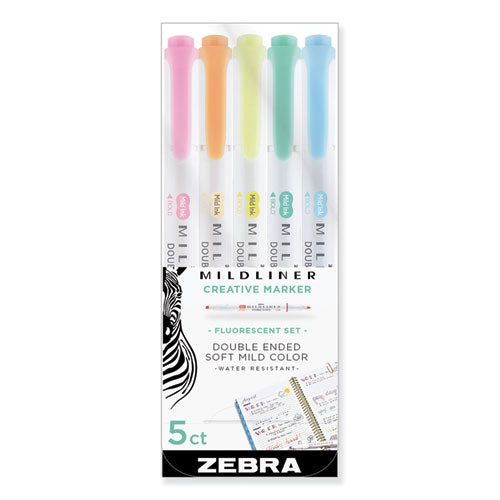 Mildliner Double Ended Highlighter, Chisel-bullet Tip, Assorted Colors, 5-pack