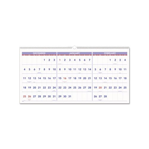 Horizontal-format Three-month Reference Wall Calendar, 24 X 12, 2021