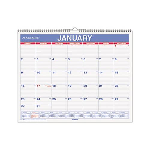 Monthly Wall Calendar, 15 X 12, Red-blue, 2021