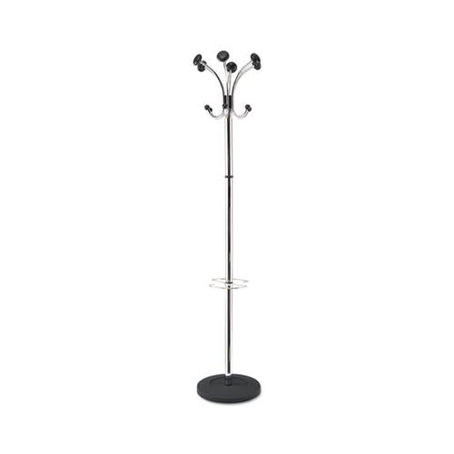 Chromy Coat Stand, 12 Knobs, 16w X 16d X 70.5h, Chrome-black