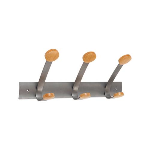 Wooden Coat Hook, Three Wood Peg Wall Rack, Brown-silver