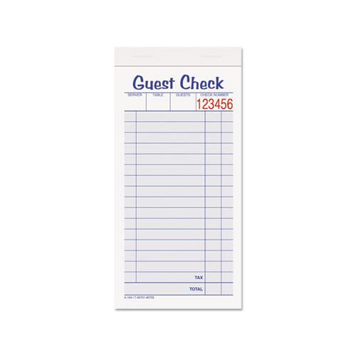 Guest Check Unit Set, Carbonless Duplicate, 6 7-8 X 3 3-8, 50 Forms, 10-pack