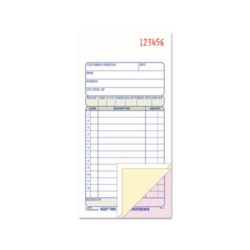 Carbonless Sales Order Book, Three-part Carbonless, 3 1-4 X 7 1-8, 50 Sheets