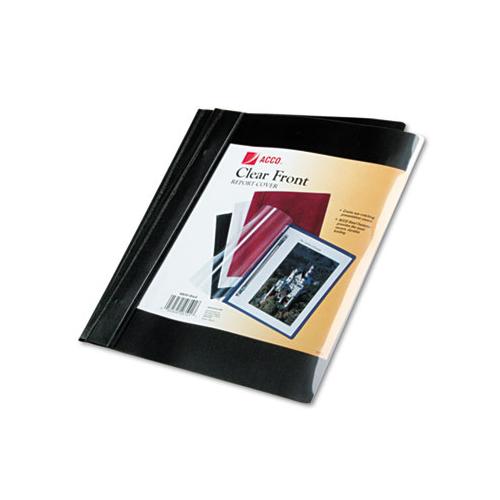 Vinyl Report Cover, Prong Clip, Ltr, 1-2"capacity, Clear Cover-black Back, 10-pk