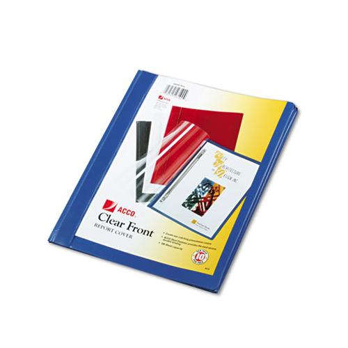 Vinyl Report Cover, Prong Clip, Letter, 1-2" Capacity, Clear Cover-blue Back