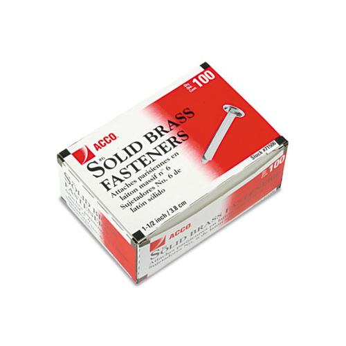 Brass Prong Paper Fasteners, #6, 1.5" Capacity, Brass, 100-box