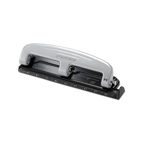 Ez Squeeze Three-hole Punch, 12-sheet Capacity, Black-silver