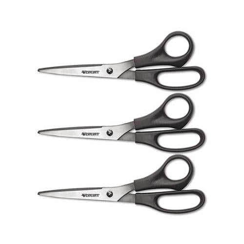 Value Line Stainless Steel Shears, 8" Long, 3.5" Cut Length, Black Offset Handles, 3-pack