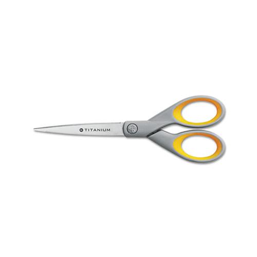 Titanium Bonded Scissors, 7" Long, 3" Cut Length, Gray-yellow Straight Handle