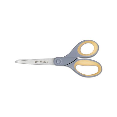 Titanium Bonded Scissors, 8" Long, 3.5" Cut Length, Gray-yellow Straight Handle