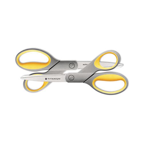 Titanium Bonded Scissors, 8" Long, 3.5" Cut Length, Gray-yellow Straight Handles, 2-pack