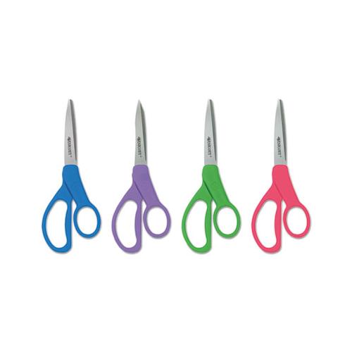 Student Scissors With Antimicrobial Protection, Pointed Tip, 7" Long, 3" Cut Length, Randomly Assorted Straight Handles