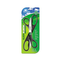 Kleenearth Scissors, 8" Long, 3.25" Cut Length, Black Straight Handles, 2-pack