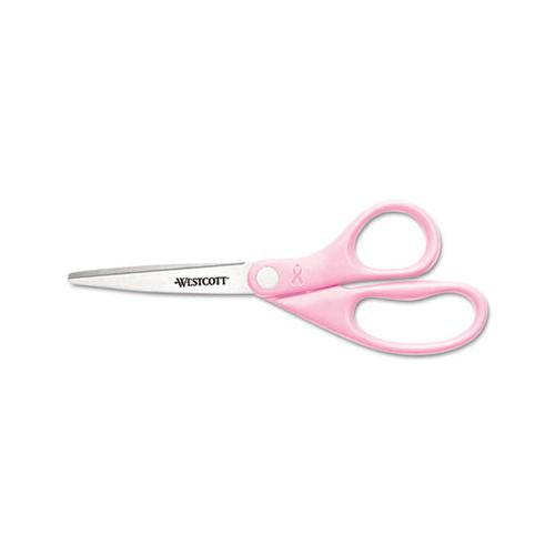 All Purpose Pink Ribbon Scissors, 8" Long, 3.5" Cut Length, Pink Straight Handle