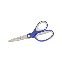 Kleenearth Soft Handle Scissors, Pointed Tip, 7" Long, 2.25" Cut Length, Blue-gray Straight Handle