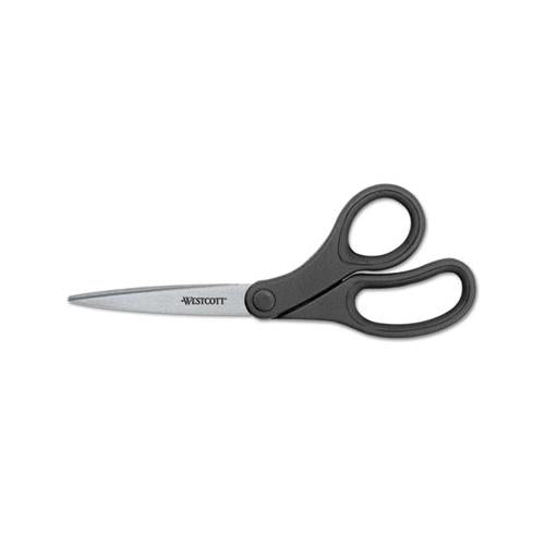 Kleenearth Basic Plastic Handle Scissors, Pointed Tip, 7" Long, 2.8" Cut Length, Black Straight Handle