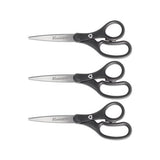 Kleenearth Basic Plastic Handle Scissors, 8" Long, 3.25" Cut Length, Black Straight Handles, 3-pack