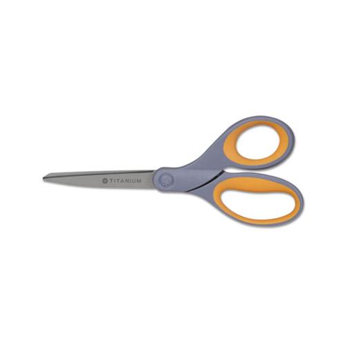 Titanium Bonded Scissors, 8" Long, 3.5" Cut Length, Gray-yellow Straight Handle