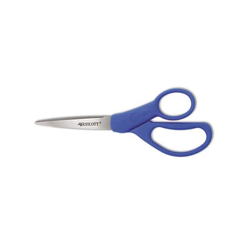 Preferred Line Stainless Steel Scissors, 7" Long, 3.25" Cut Length, Blue Offset Handle