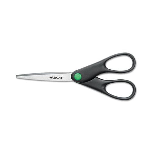 Kleenearth Scissors, Pointed Tip, 7" Long, 2.75" Cut Length, Black Straight Handle