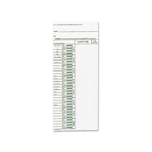 Time Card For Model Att310 Electronic Totalizing Time Recorder, Weekly, 200-pack