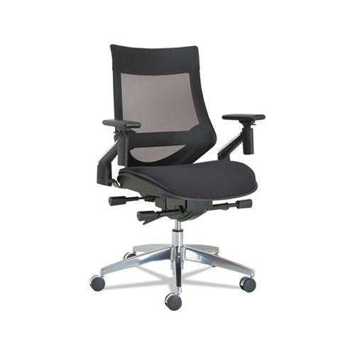 Alera Eb-w Series Pivot Arm Multifunction Mesh Chair, Supports Up To 275 Lbs, Black Seat-black Back, Aluminum Base