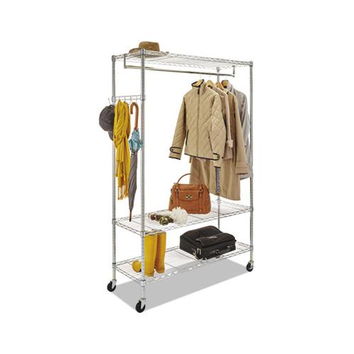 Wire Shelving Garment Rack, 40 Garments, 48w X 18d X 75h, Silver