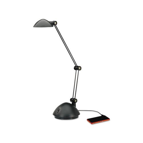 Twin-arm Task Led Lamp With Usb Port, 11.88"w X 5.13"d X 18.5"h, Black