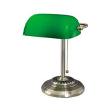 Traditional Banker's Lamp, Green Glass Shade, 10.5"w X 11"d X 13"h, Antique Brass