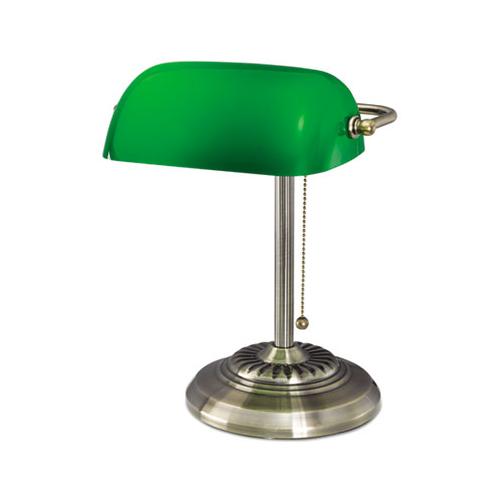 Traditional Banker's Lamp, Green Glass Shade, 10.5"w X 11"d X 13"h, Antique Brass