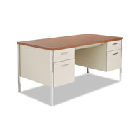 Double Pedestal Steel Desk, Metal Desk, 60w X 30d X 29.5h, Cherry-putty