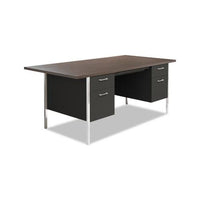Double Pedestal Steel Desk, Metal Desk, 72w X 36d X 29.5h, Mocha-black