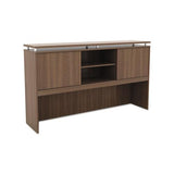 Alera Sedina Series Hutch With Sliding Doors, 66w X 15d X 42.5h, Modern Walnut