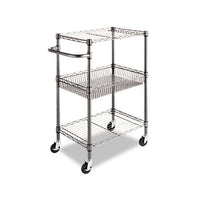 Three-tier Wire Cart With Basket, 28w X 16d X 39h, Black Anthracite