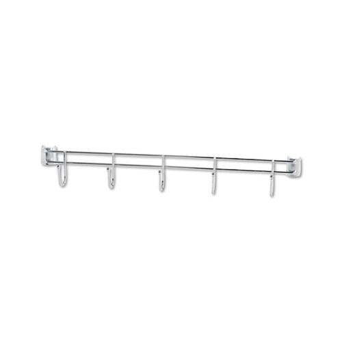 Hook Bars For Wire Shelving, Five Hooks, 24" Deep, Silver, 2 Bars-pack