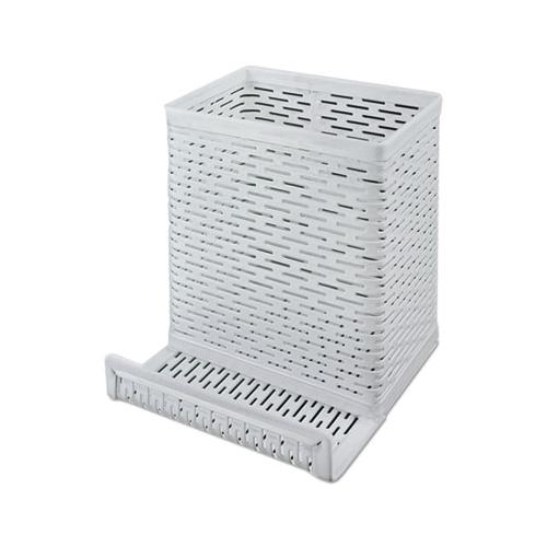 Urban Collection Punched Metal Pencil Cup-cell Phone Stand, 3 1-2 X 3 1-2, White