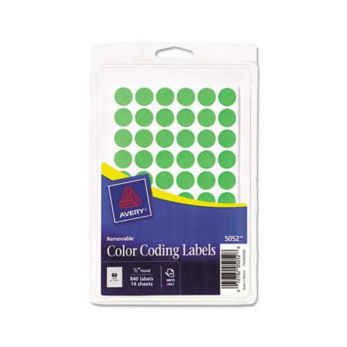 Handwrite Only Self-adhesive Removable Round Color-coding Labels, 0.5" Dia., Neon Green, 60-sheet, 14 Sheets-pack, (5052)