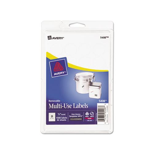 Removable Multi-use Labels, Inkjet-laser Printers, 0.75" Dia., White, 24-sheet, 42 Sheets-pack, (5408)