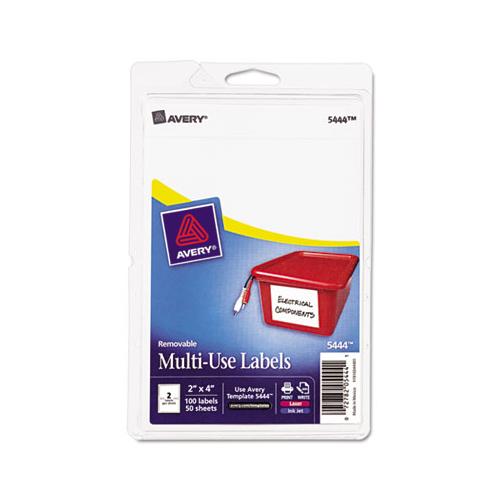Removable Multi-use Labels, Inkjet-laser Printers, 2 X 4, White, 2-sheet, 50 Sheets-pack, (5444)