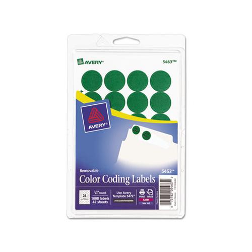 Printable Self-adhesive Removable Color-coding Labels, 0.75" Dia., Green, 24-sheet, 42 Sheets-pack, (5463)