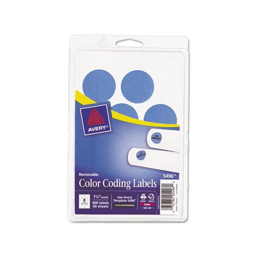 Printable Self-adhesive Removable Color-coding Labels, 1.25" Dia., Light Blue, 8-sheet, 50 Sheets-pack, (5496)