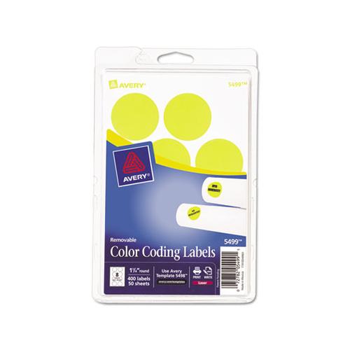 Printable Self-adhesive Removable Color-coding Labels, 1.25" Dia., Neon Yellow, 8-sheet, 50 Sheets-pack, (5499)