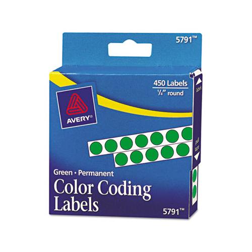 Handwrite-only Self-adhesive Removable Round Color-coding Labels In Dispensers, 0.25" Dia., Green, 450-roll, (5791)