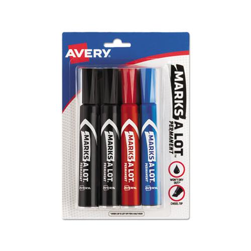 Marks A Lot Regular Desk-style Permanent Marker, Broad Chisel Tip, Assorted Colors, 4-set, (7905)