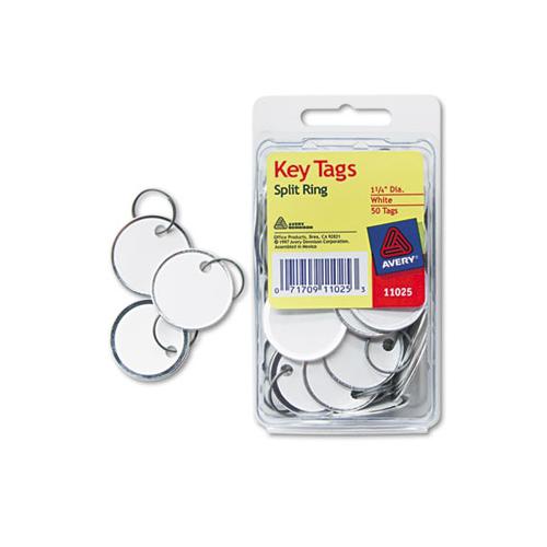 Key Tags With Split Ring, 1 1-4 Dia, White, 50-pack