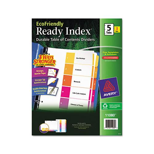 Customizable Table Of Contents Ready Index Dividers With Multicolor Tabs, 5-tab, 1 To 5, 11 X 8.5, White, 3 Sets